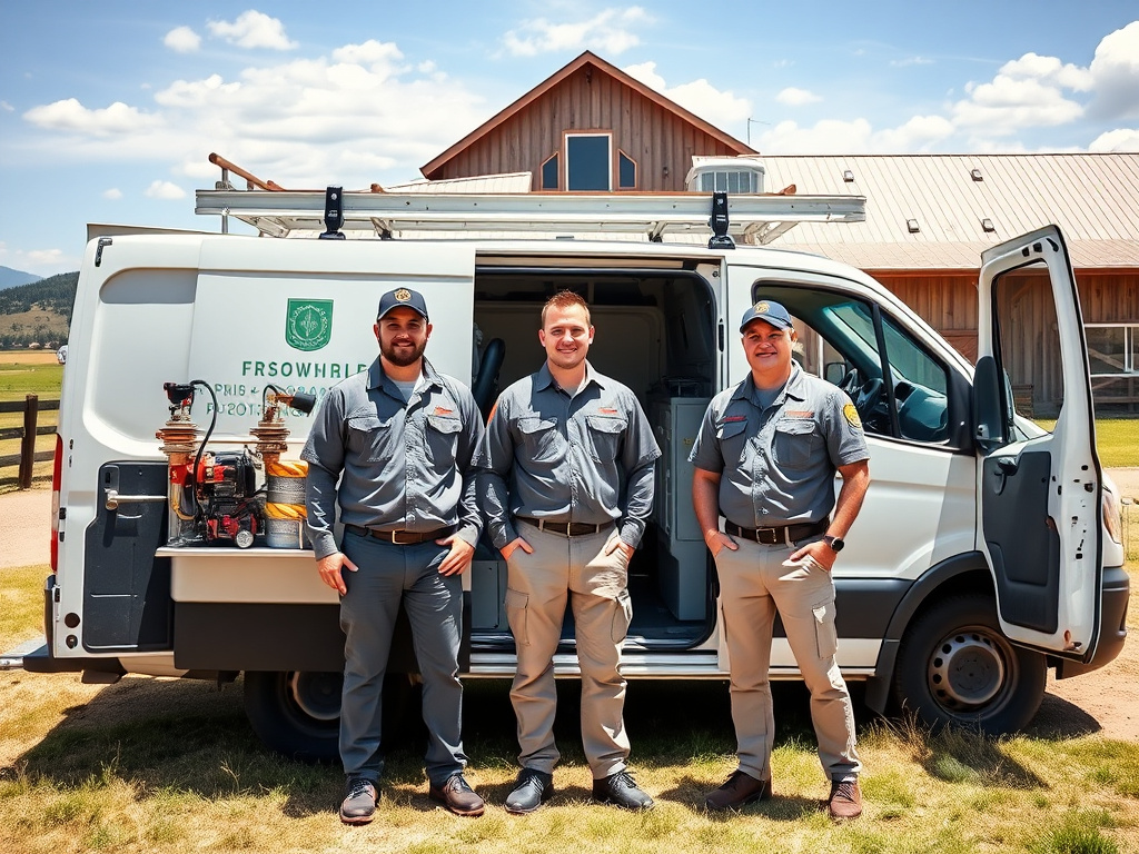 Greeley insulation crew and truck at a rural Colorado property